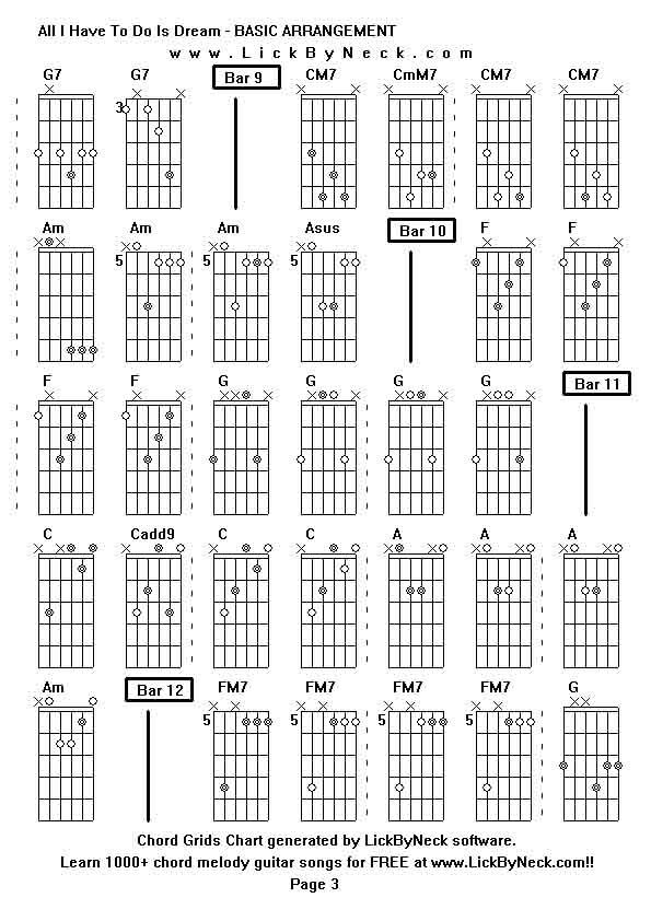 Chord Grids Chart of chord melody fingerstyle guitar song-All I Have To Do Is Dream - BASIC ARRANGEMENT,generated by LickByNeck software.